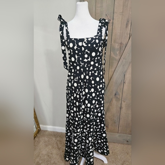 Anthropologie HUTCH Flounced Shoulder-Tie Midi Dress Black/white. Size Med - Picture 10 of 16